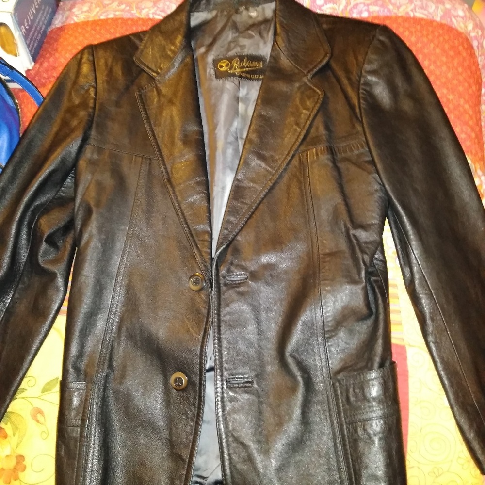 Stefano Perruzzi black leather coat 3/4 blazer